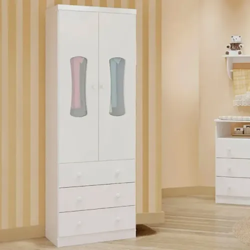 Roupeiro Infantil Luna 100% MDF, 2 Portas e 3 Gavetas - Peroba Moveis 