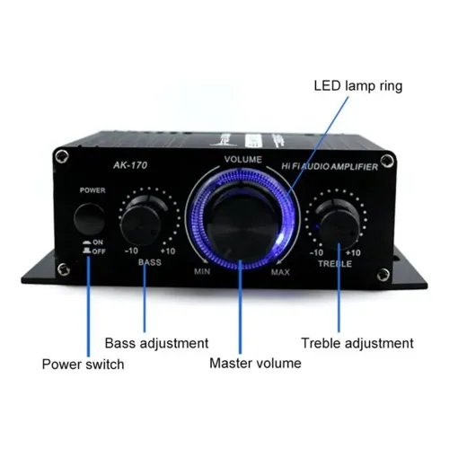Mini Amplificador AK-170 (acompanha a fonte de energia 12W)