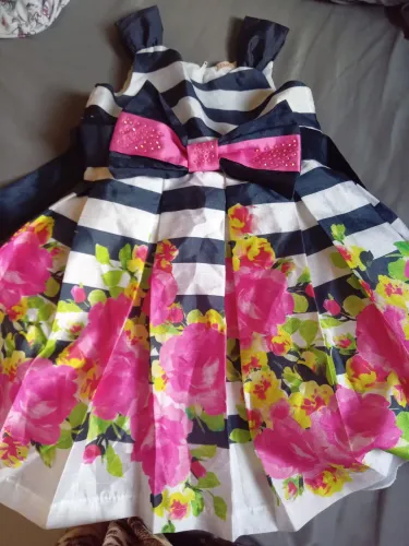 Vestido Infantil Floral Listrado com Laço