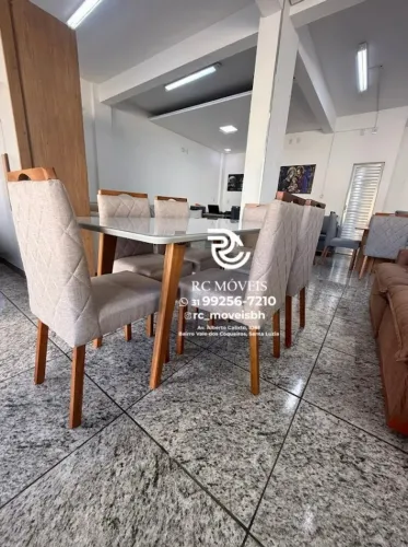 Mesa de jantar 1,70x0,90 Tampo Vidro Laqueado + 6 Cadeiras Madeira maciça | Novo