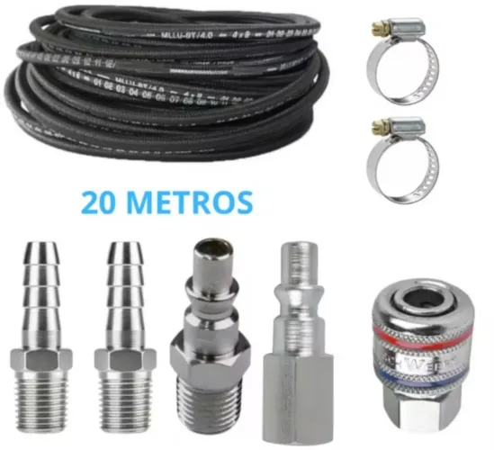 MANGUEIRA 20M BORRACHA PARA COMPRESSOR/PISTOLA E FERRAMENTAS PNEUMÁTICO JOGO DE ENGATES 
