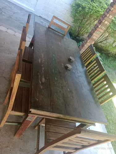 Mesa Rustica Madeira Maciça Demolição 2,00x1,00m Com Cadeiras