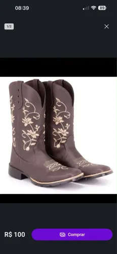 Bota texana bico quadrado 38/39