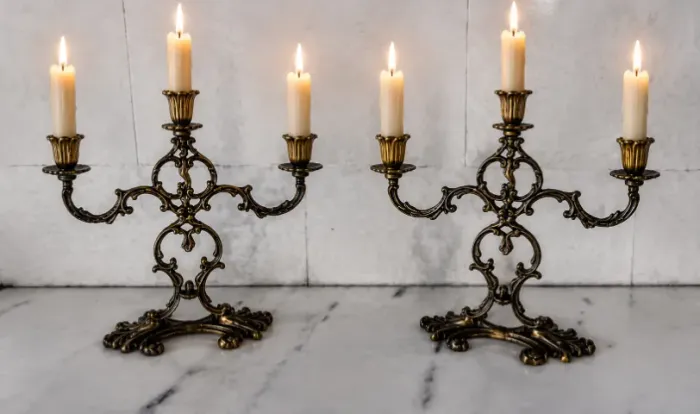 Par de Candelabros antigos/bronze /3 velas/clássico