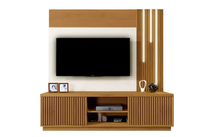 Rack Com Painel 1,80 2 Portas Ripadas Com Led NOVO