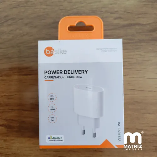 Carregador Turbo Basike Power Delivery (PD) 30W - USB-C | Novo | Homologado ANATEL