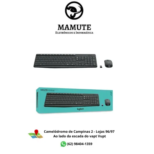 Kit Teclado e Mouse sem fio Logitech MK235 com Conexão USB, Pilhas Inclusas e Layout ABNT2
