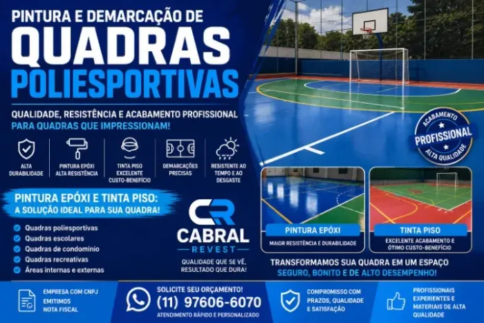 A Cabral Revest é especialista em pintura e demarcação de quadras poliesportivas