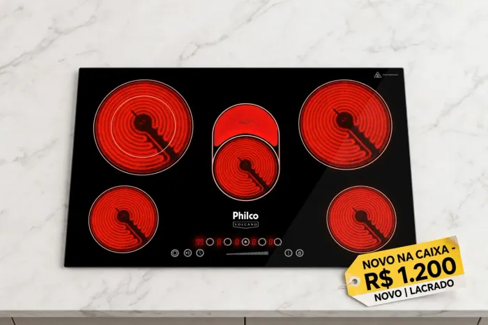 Cooktop 5 Bocas Elétrico Philco Volcano PCT55VC Vitrocerâmico 220V Novo Na Caixa