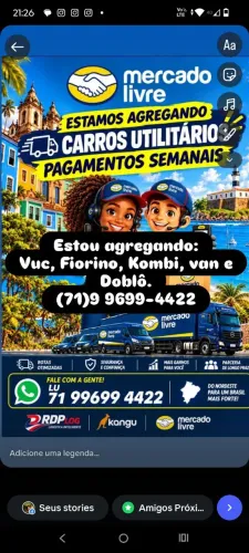 Contratando motorista pra carregamento no Mercado livre, que possuam carro próprio.