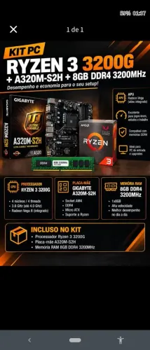 Kit Placa Mãe + Ryzen 3 3200g + Memória ram 8gb ddr4