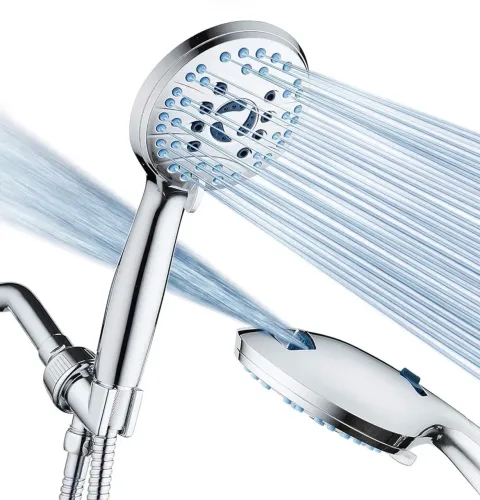 Chuveiro Redondo Cromado 8 Funções Alta Pressão, Ducha Manualcom Jato Power Wash Integrado