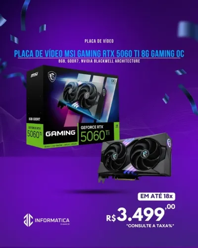 PLACA DE VÍDEO MSI GAMING RTX 5060 TI 8G GAMING OC