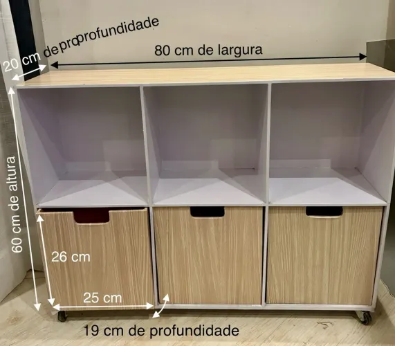 Organizador Infantil Com Nichos E 3 Caixas Com Rodízios (Brinquedos / Livros)