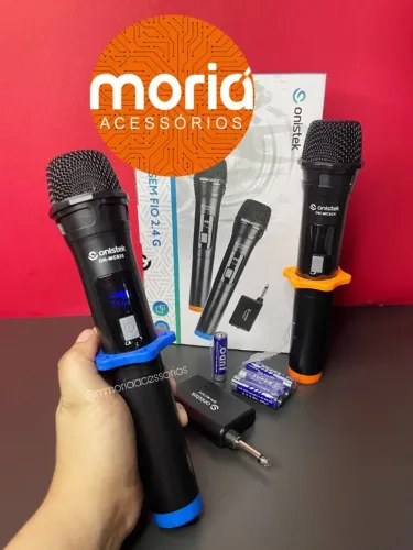 Microfone Duplo Sem Fio com Receptor de Sinal, Anel Deslizante Onistek MC825