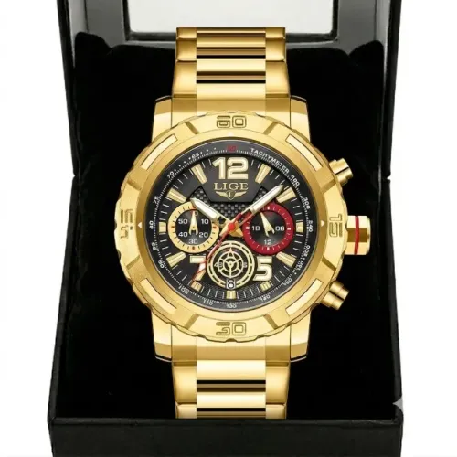 Relógio Lige Masculino Sport Luxury Gold Edition Dourado Preto