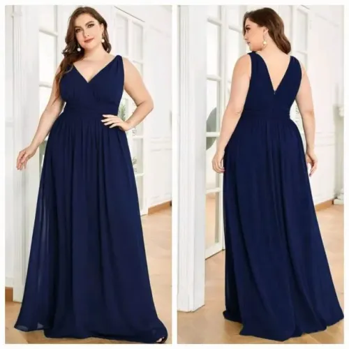 Vestidos formal Decote em V duplo plus size