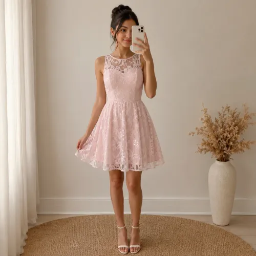 Vestido Rose Rosa Daminha Renda Curto Florista Formatura PP