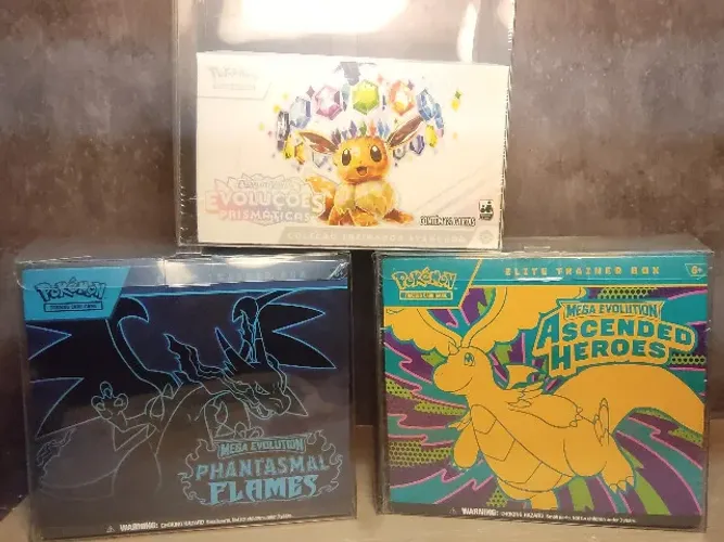 3 Elite trainer Box Pokémon (Evoluç?os Prismáticas, Ascended Heores, Phantasmal Flames)