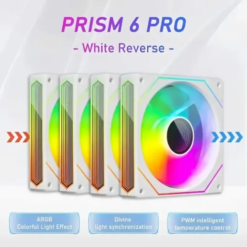 Kit 4 Ventoinhas Reverse Branca Argb Prism 6 Pro White Fan Para PC Gamer