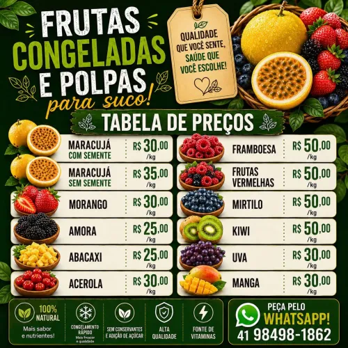 Frutas congeladas 100% naturais