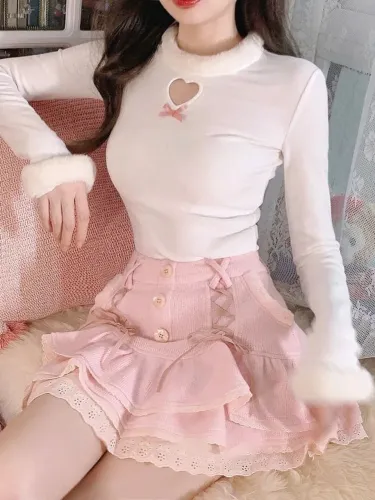 ROUPA DE FRIO ROSA E BRANCA ESTILO LOLITA