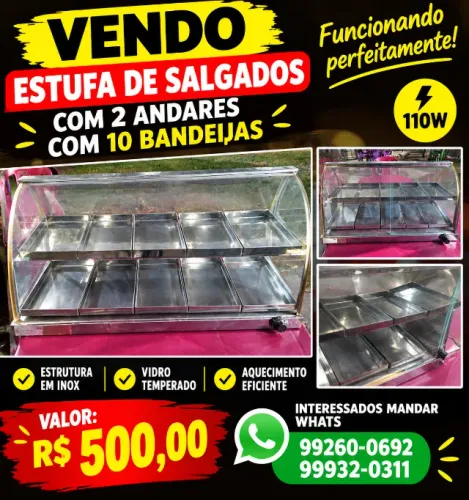 VENDO ESTUFA PARA SALGADOS DE 2 ANDARES COM 10 BANDEIJAS, FUNCIONANDO PERFEITAMENTE