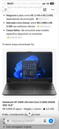Notebook HP 255R G9 | Intel Core i3 13ª Geração | SSD 256GB | Excelente Estado