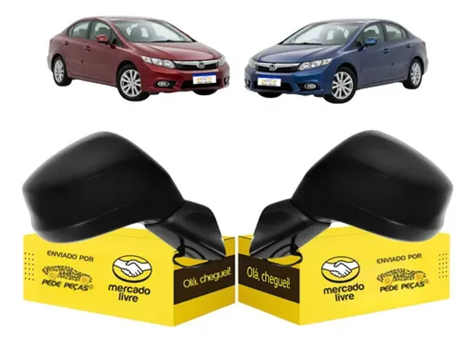 Par Retrovisor Honda Civic 2012 2013 2014 2015 2016 3 Fios