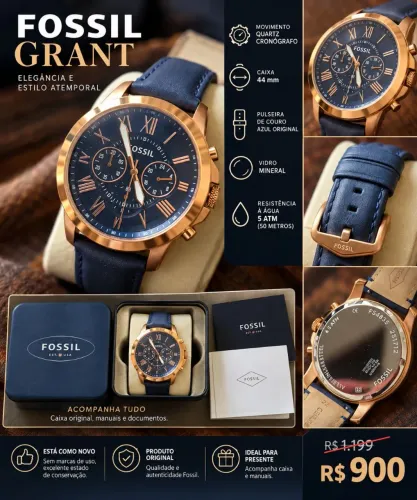 Relogio Cronógrafo Fossil Grant (dourado/azul) - Estado de Novo