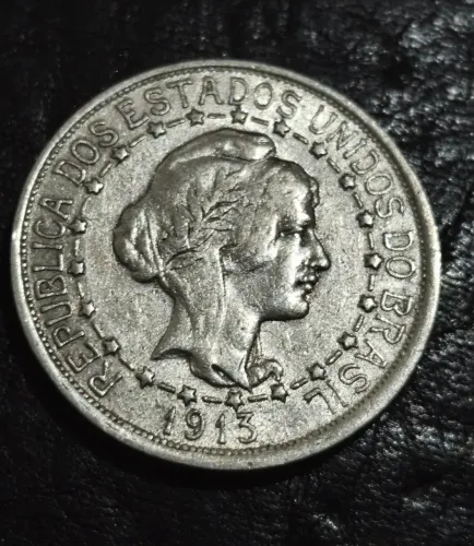 Moeda 1000 réis em prata 900 estrelas ligadas
