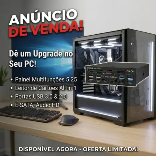 Painel Frontal Multifuncional PC 5.25" USB 3.0 / 2.0 + Leitor de Cartões + Áudio + SATA - 