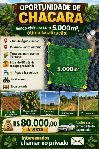 Vende-se chácara de 5 e 10 mil m²