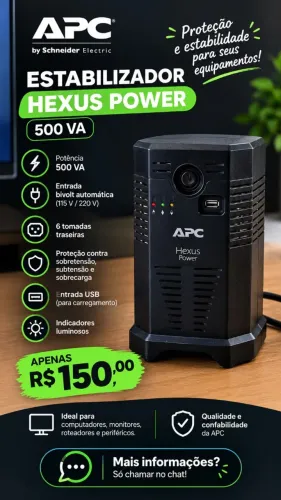 ESTABILIZADOR APC HEXUS POWER 500VA - 6 TOMADAS - R$ 150,00
