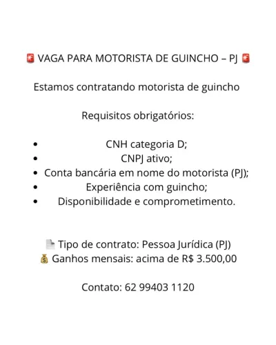 Motorista para guincho