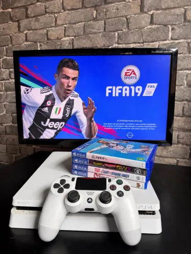 PS4 Slim Glacier White RARO + Controle Original + 4 Jogos