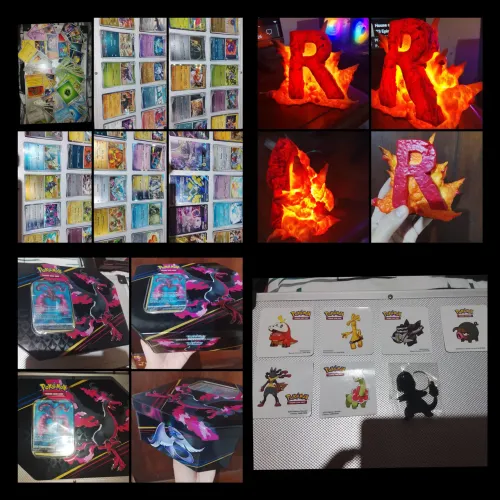 Coleção Pokémon 121 cartas lata moltres luminária rocket