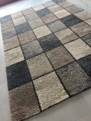 Tapete Grande Felpudo 3,33 x 2,35 m - Bege e Cinza