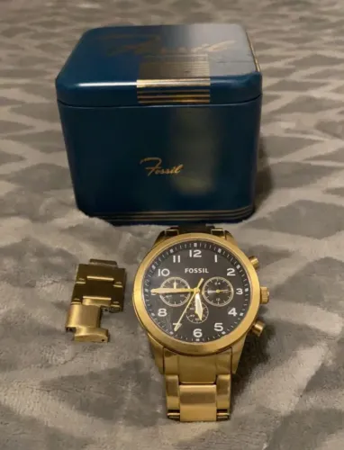 Relógio Masculino Fossil Flynn Pilot BQ2121 - Dourado e Preto - Cronógrafo