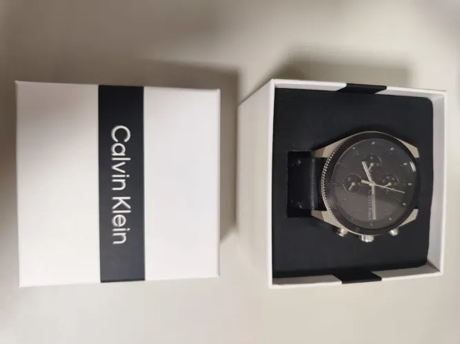 Relógio Calvin Klein Masculino Couro Preto / Multifunção - Caixa Completa