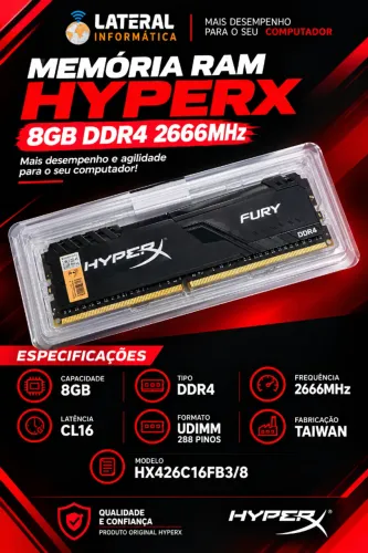 Memória HyperX KINGSTON 8G DDR4 COMPUTADOR HX426C16FB3/8