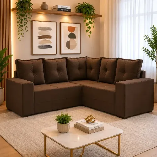 PROMOÇÃO Sofa de canto velusdo marrom