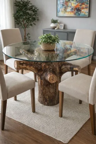 MESA DE JANTAR TRONCO MACIÇO + VIDRO (PROMOÇÃO)