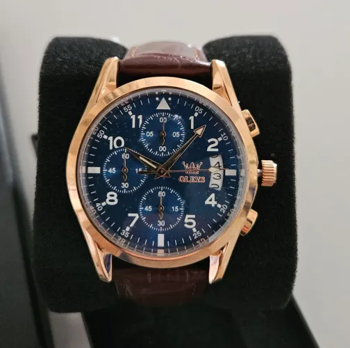 Relógio Olevs 2878 Social Luxo - Rosé e Azul - Novo na Caixa