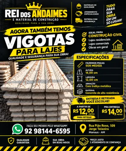 VENDE-SE VIGOTAS PARA LAJE PRÉ-MOLDADA