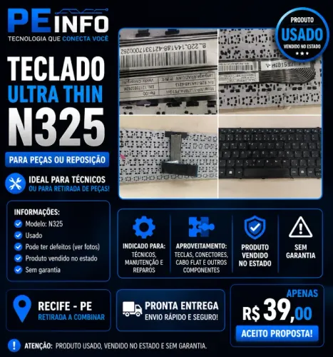 Teclado Notebook Ultra Thin N325 Para Peças ou Reposição