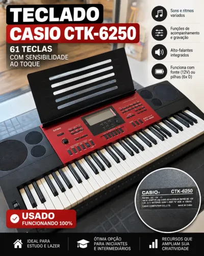 Teclado Casio CTK-6250 61 Teclas com Sensibilidade ao Toque - Funcionando 100%