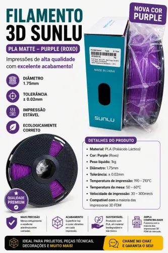 Filamento Pla Sunlu PLA - Purple (Roxo)