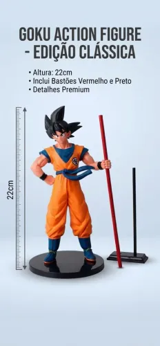 Action Figure Goku 22cm + 2 Bastões (Vermelho e Preto)