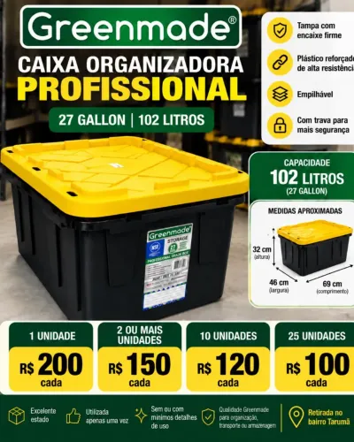 Caixa Organizadora Profissional Greenmade de 102 litros (27 Gallon).